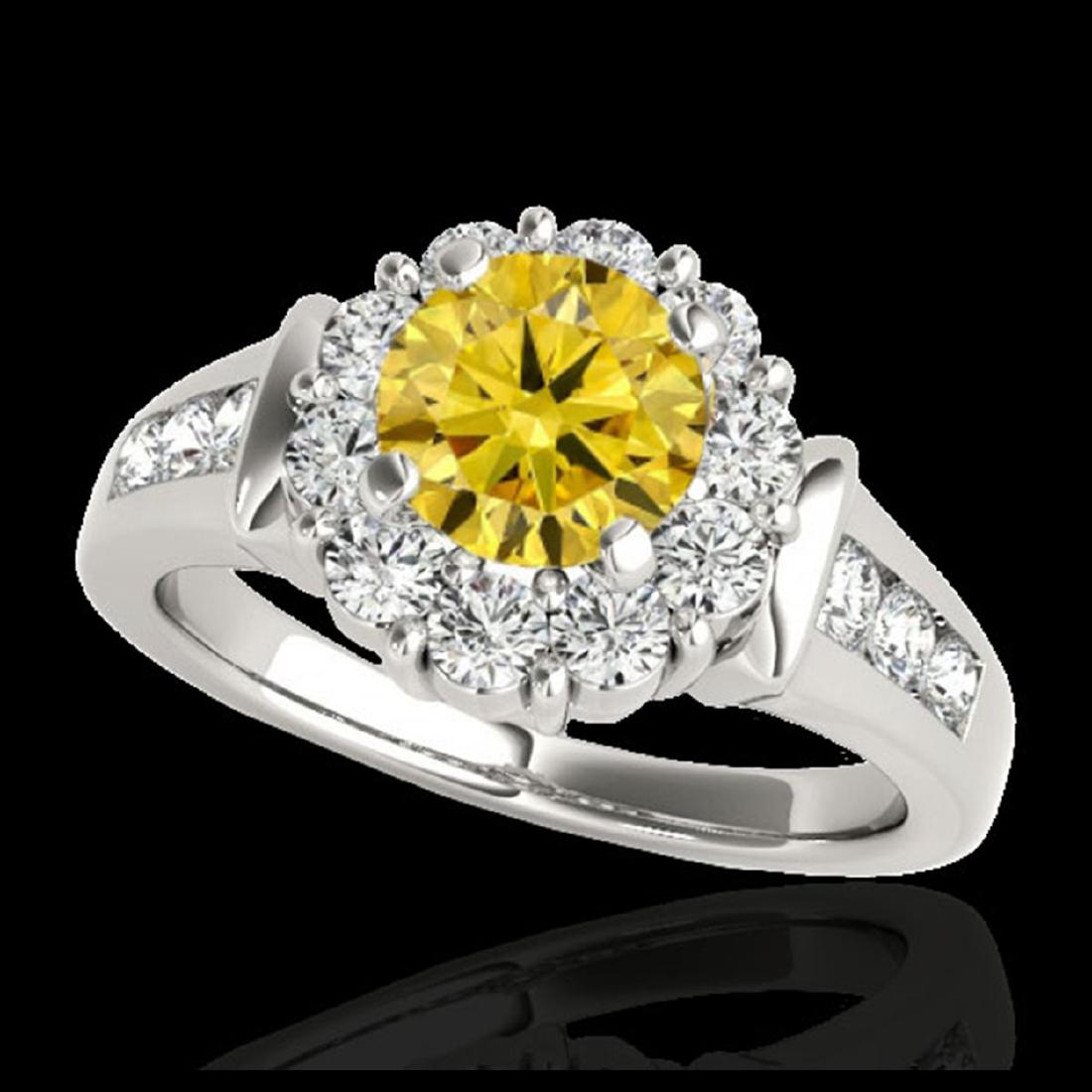 1.90 ctw SI/I Fancy Intense Yellow Diamond Ring 10K: REF-216K8W - SKU:34299 ---- 1.90 ctw SI/I Fancy Intense Yellow Diamond Ring 10K White Gold Designer Brand Luxury Jewelry, made in the USA Suggested Retail Price: $19,100 Factory offers perfect factory