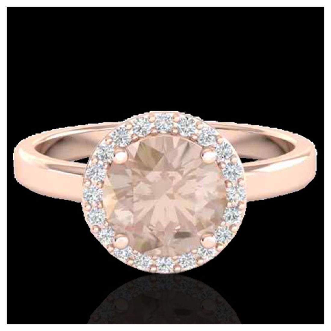 1.50 ctw Morganite & Halo VS/SI Diamond Ring 14K Rose: REF-52R2K - SKU:21633 ---- 1.50 ctw Morganite & Halo VS/SI Diamond Ring 14K Rose Gold Designer Brand Luxury Jewelry, made in the USA Suggested Retail Price: $3,450 Factory offers perfect factory sizin