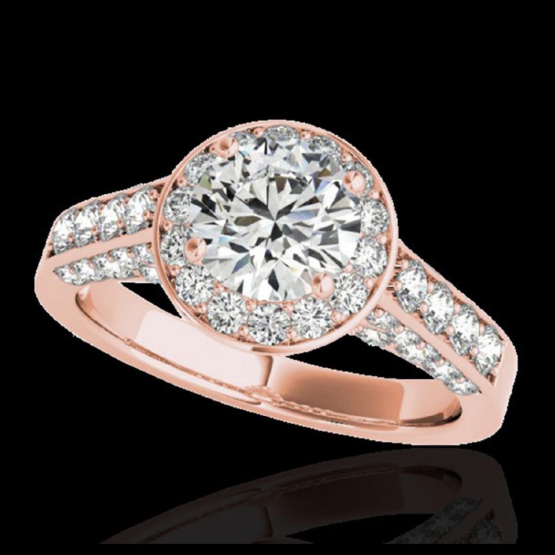 2.56 ctw H-SI/I Diamond Solitaire Halo Ring 10K Rose: REF-354H5M - SKU:34052 ---- 2.56 ctw H-SI/I Diamond Solitaire Halo Ring 10K Rose Gold Designer Brand Luxury Jewelry, made in the USA Suggested Retail Price: $26,000 Factory offers perfect factory sizi