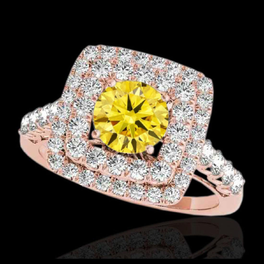 2.3 ctw SI/I Fancy Intense Yellow Diamond Ring 10K Rose: REF-190V9Y - SKU:34602 ---- 2.3 ctw SI/I Fancy Intense Yellow Diamond Ring 10K Rose Gold Designer Brand Luxury Jewelry, made in the USA Suggested Retail Price: $15,400 Factory offers perfect factory s