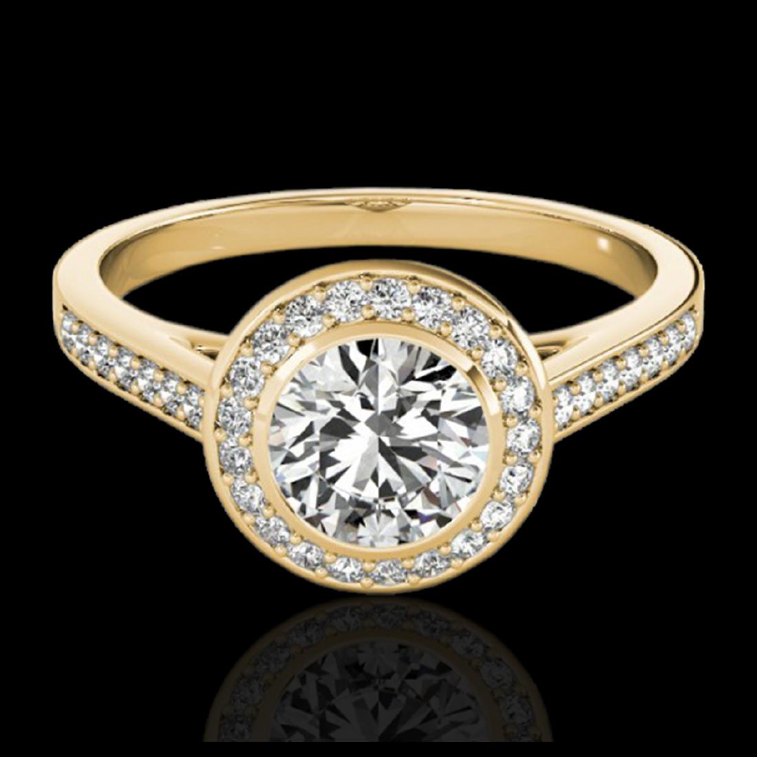 1.30 ctw H-SI/I Diamond Solitaire Halo Ring 10K Yellow: REF-126A3V - SKU:33627 ---- 1.30 ctw H-SI/I Diamond Solitaire Halo Ring 10K Yellow Gold Designer Brand Luxury Jewelry, made in the USA Suggested Retail Price: $9,250 Factory offers perfect factory siz