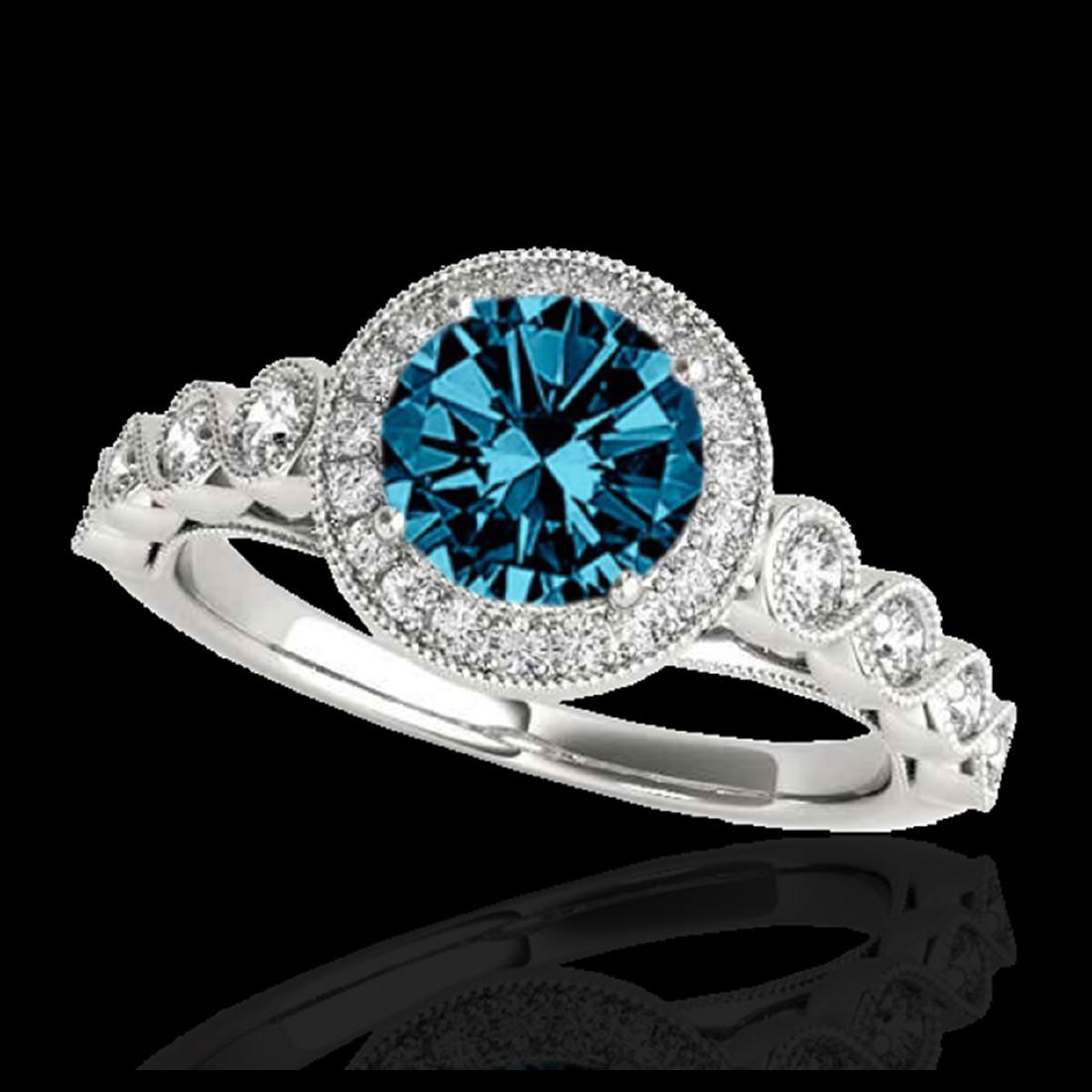 1.50 ctw SI Fancy Blue Diamond Solitaire Halo Ring 10K: REF-133V6Y - SKU:33603 ---- 1.50 ctw SI Fancy Blue Diamond Solitaire Halo Ring 10K White Gold Designer Brand Luxury Jewelry, made in the USA Suggested Retail Price: $10,800 Factory offers perfect fact