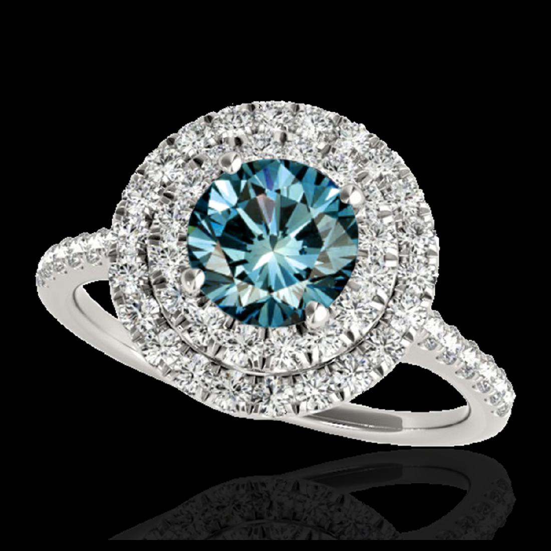 1.50 ctw SI Fancy Blue Diamond Solitaire Halo Ring 10K: REF-122M7F - SKU:33356 ---- 1.50 ctw SI Fancy Blue Diamond Solitaire Halo Ring 10K White Gold Designer Brand Luxury Jewelry, made in the USA Suggested Retail Price: $9,900 Factory offers perfect facto