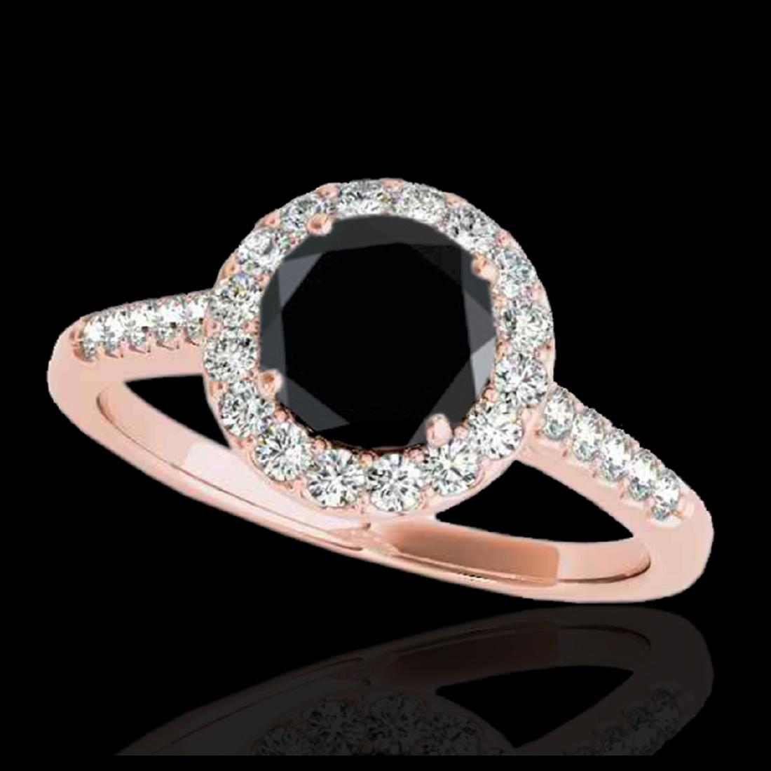 1.50 ctw VS Black Diamond Solitaire Halo Ring 10K Rose: REF-54W5H - SKU:33485 ---- 1.50 ctw VS Black Diamond Solitaire Halo Ring 10K Rose Gold Designer Brand Luxury Jewelry, made in the USA Suggested Retail Price: $4,400 Factory offers perfect factory sizi