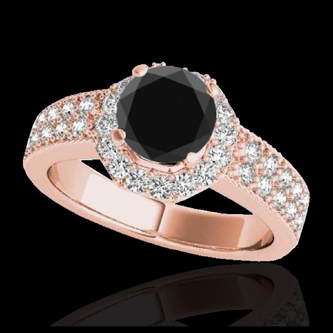 1.40 ctw VS Black Diamond Solitaire Halo Ring 10K Rose: REF-55V8Y - SKU:34553 ---- 1.40 ctw VS Black Diamond Solitaire Halo Ring 10K Rose Gold Designer Brand Luxury Jewelry, made in the USA Suggested Retail Price: $4,500 Factory offers perfect factory sizi