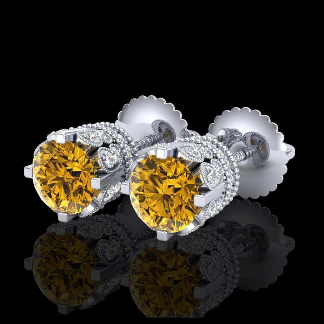3 ctw Intense Fancy Yellow Diamond Art Deco Earrings: REF-349V3Y - SKU:37364 ---- 3 ctw Intense Fancy Yellow Diamond Art Deco Earrings 18K White Gold Designer Brand Luxury Jewelry, made in the USA Suggested Retail Price: $21,100 Factory offers perfect fa