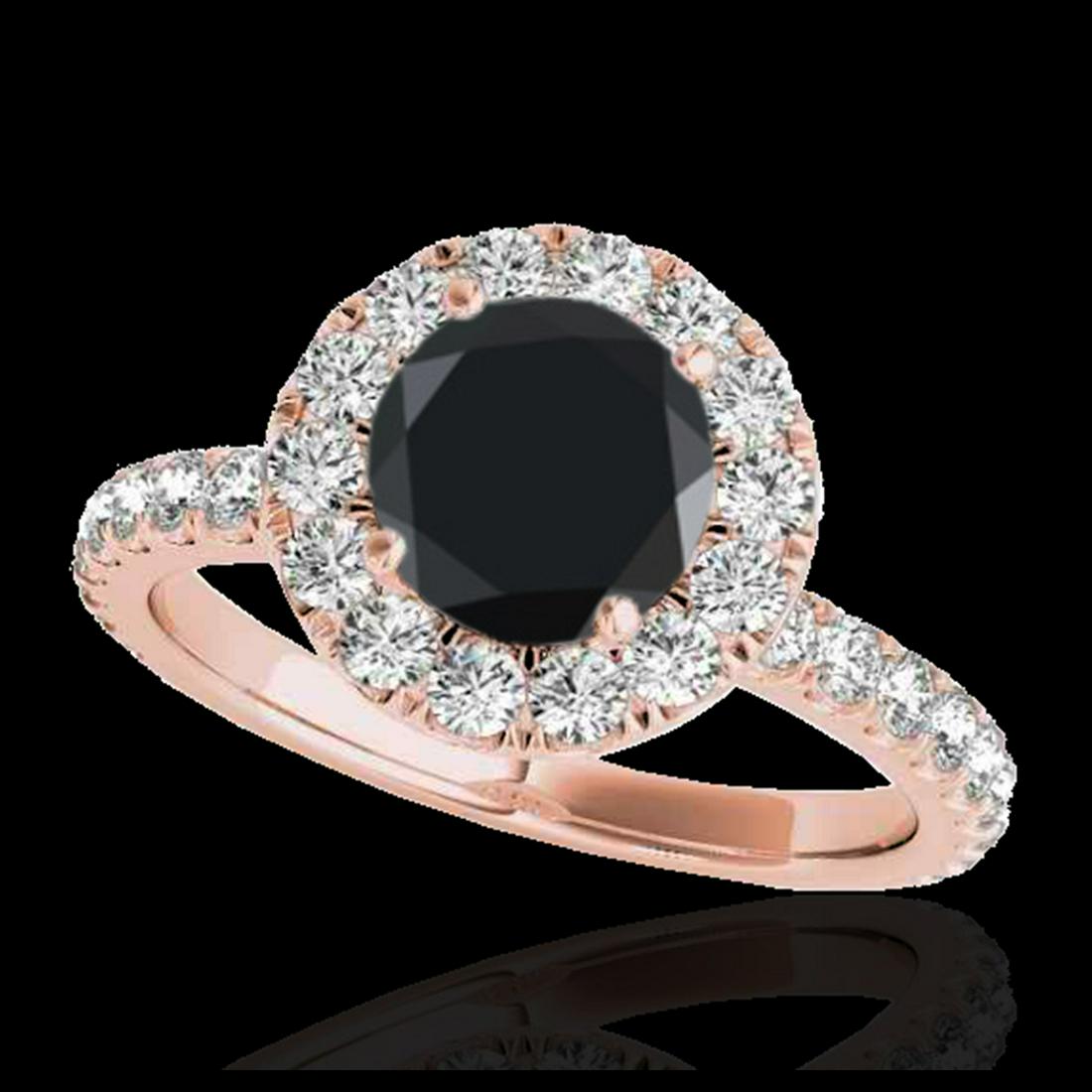 1.75 ctw VS Black Diamond Solitaire Halo Ring 10K Rose: REF-62W3H - SKU:33440 ---- 1.75 ctw VS Black Diamond Solitaire Halo Ring 10K Rose Gold Designer Brand Luxury Jewelry, made in the USA Suggested Retail Price: $5,000 Factory offers perfect factory sizi