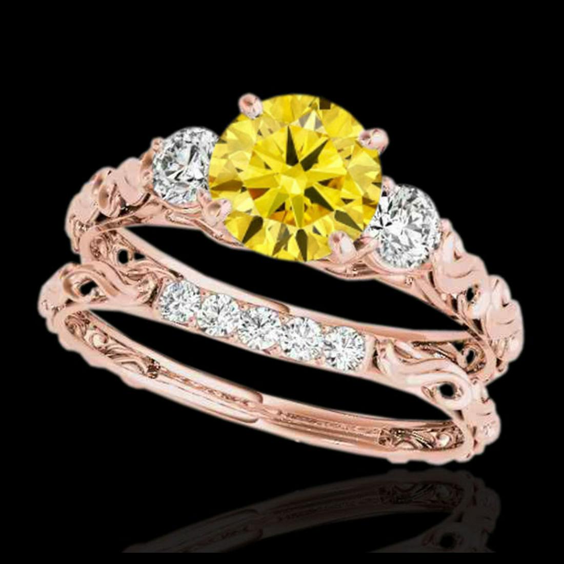 1.35 ctw SI/I Fancy Intense Yellow Diamond 3 Stone Set: REF-130X9R - SKU:35438 ---- 1.35 ctw SI/I Fancy Intense Yellow Diamond 3 Stone Set 10K Rose Gold Designer Brand Luxury Jewelry, made in the USA Suggested Retail Price: $11,500 Factory offers perfect f