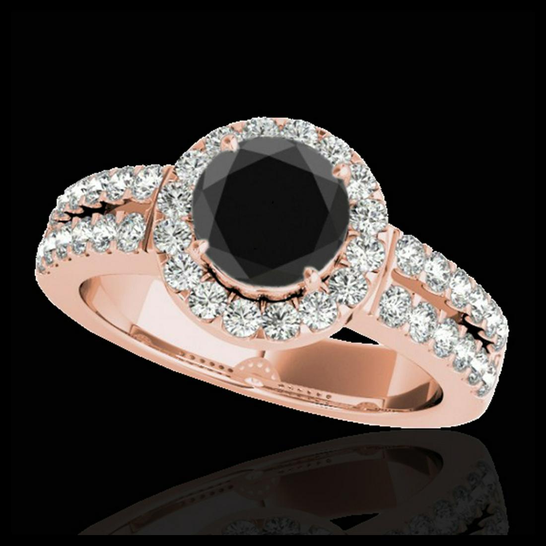 1.50 ctw VS Black Diamond Solitaire Halo Ring 10K Rose: REF-80W5H - SKU:33993 ---- 1.50 ctw VS Black Diamond Solitaire Halo Ring 10K Rose Gold Designer Brand Luxury Jewelry, made in the USA Suggested Retail Price: $6,500 Factory offers perfect factory sizi