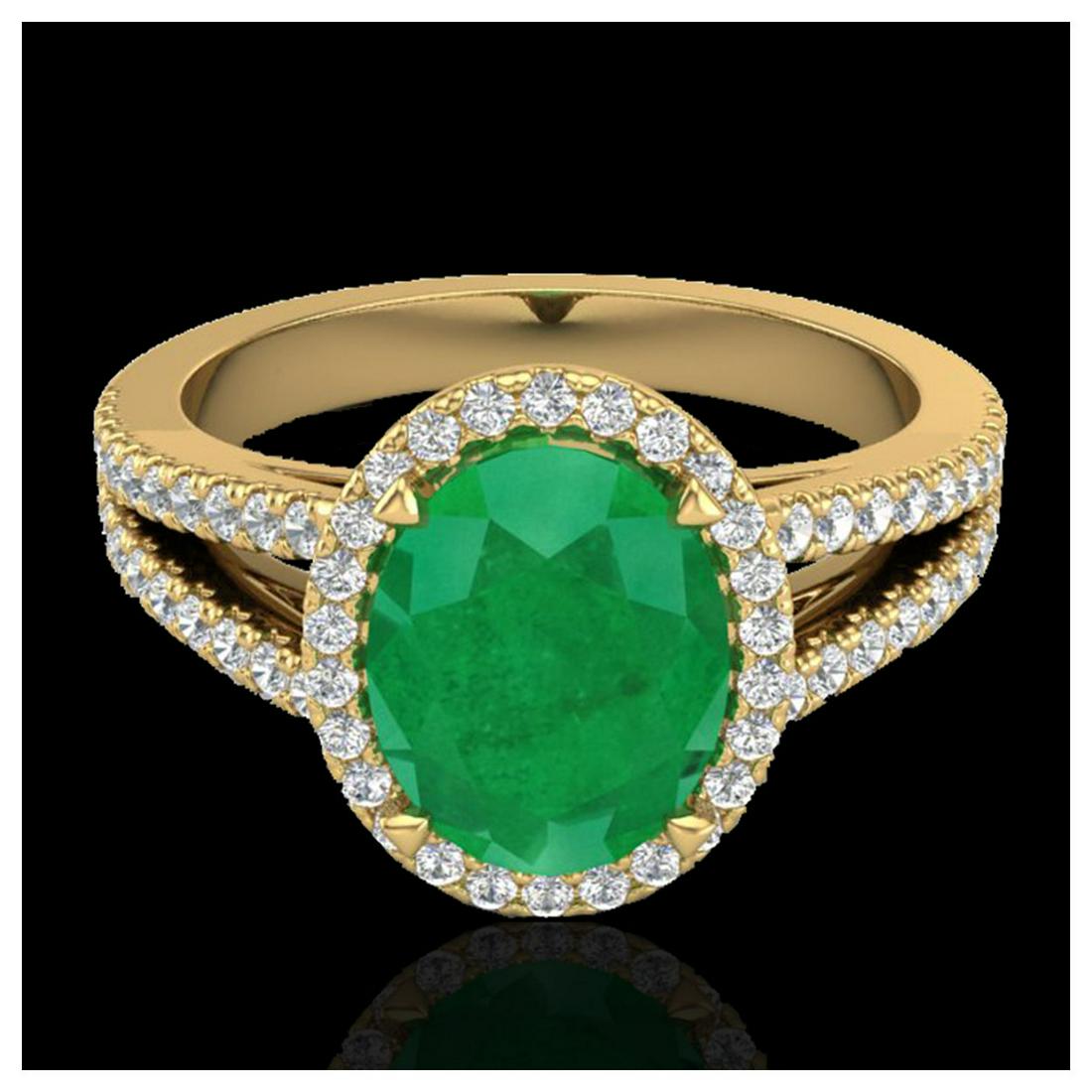 3 ctw Emerald & VS/SI Diamond Halo Solitaire Ring 18K: REF-83Y6X - SKU:20939 ---- 3 ctw Emerald & VS/SI Diamond Halo Solitaire Ring 18K Yellow Gold Designer Brand Luxury Jewelry, made in the USA Suggested Retail Price: $5,500 Factory offers perfect factor