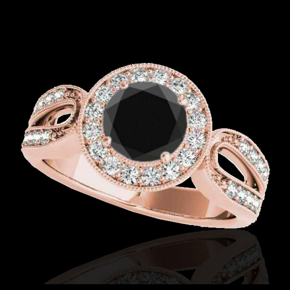 1.40 ctw VS Black Diamond Solitaire Halo Ring 10K Rose: REF-57V7Y - SKU:34562 ---- 1.40 ctw VS Black Diamond Solitaire Halo Ring 10K Rose Gold Designer Brand Luxury Jewelry, made in the USA Suggested Retail Price: $4,650 Factory offers perfect factory sizi