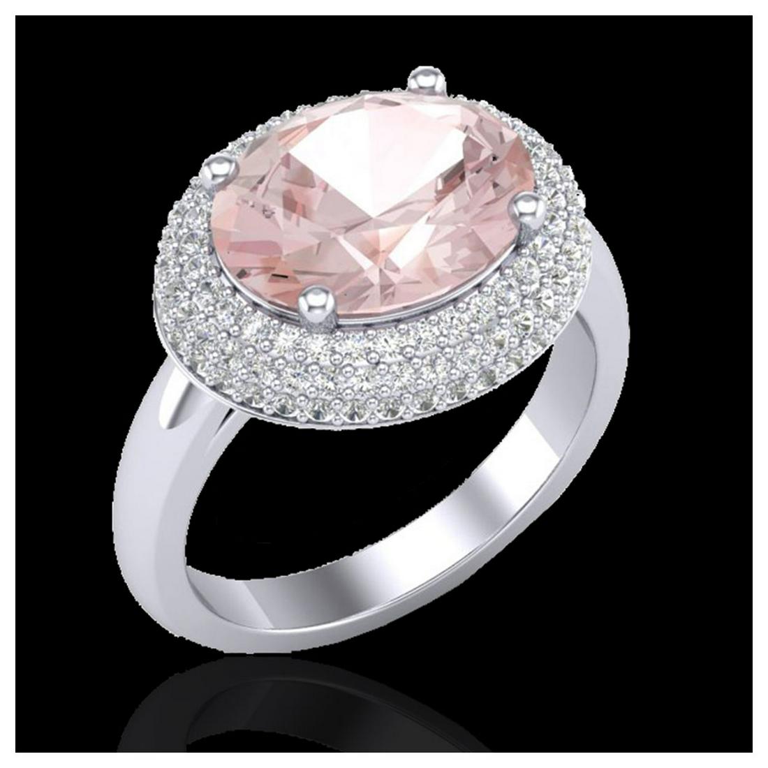 4.50 ctw Morganite & VS/SI Diamond Ring 18K White Gold: REF-163V8Y - SKU:20919 ---- 4.50 ctw Morganite & VS/SI Diamond Ring 18K White Gold Designer Brand Luxury Jewelry, made in the USA Suggested Retail Price: $11,700 Factory offers perfect factory sizing,