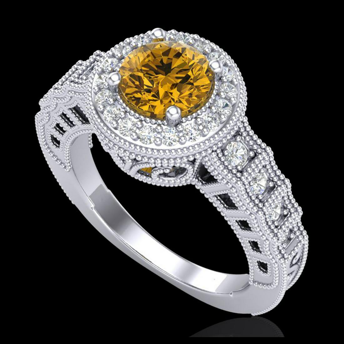 1.53 ctw Intense Fancy Yellow Diamond Art Deco Ring 18K: REF-263R6K - SKU:37651 ---- 1.53 ctw Intense Fancy Yellow Diamond Art Deco Ring 18K White Gold Designer Brand Luxury Jewelry, made in the USA Suggested Retail Price: $15,950 Factory offers perfect fac