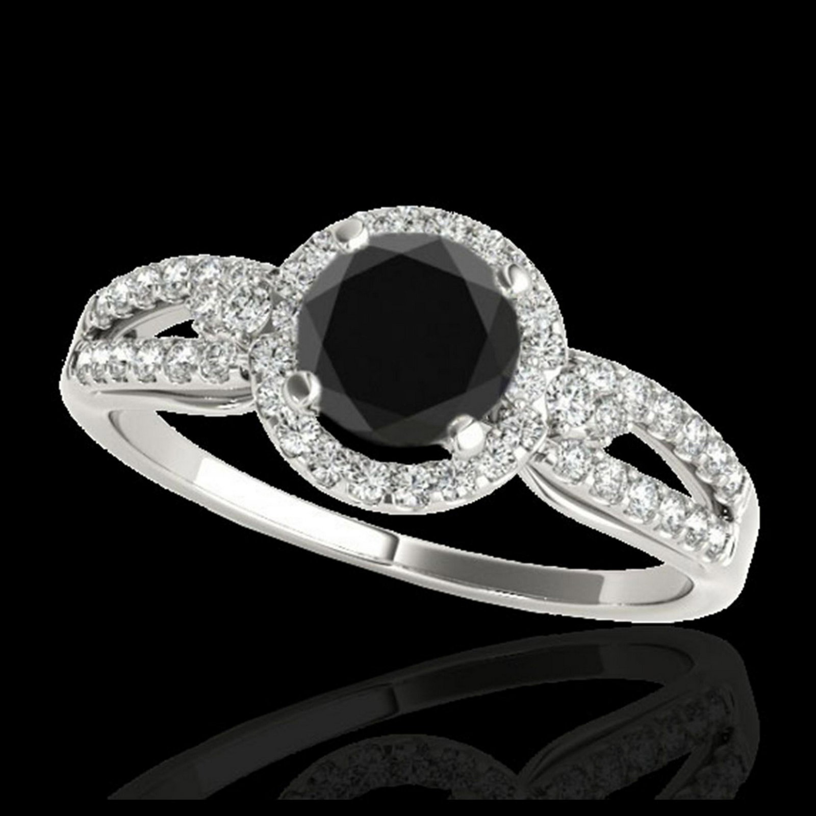 1.25 ctw VS Black Diamond Solitaire Halo Ring 10K White: REF-54F5N - SKU:34090 ---- 1.25 ctw VS Black Diamond Solitaire Halo Ring 10K White Gold Designer Brand Luxury Jewelry, made in the USA Suggested Retail Price: $4,400 Factory offers perfect factory siz