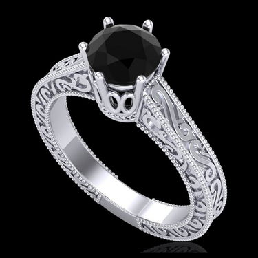 1 ctw Fancy Black Diamond Art Deco Ring 18K White Gold