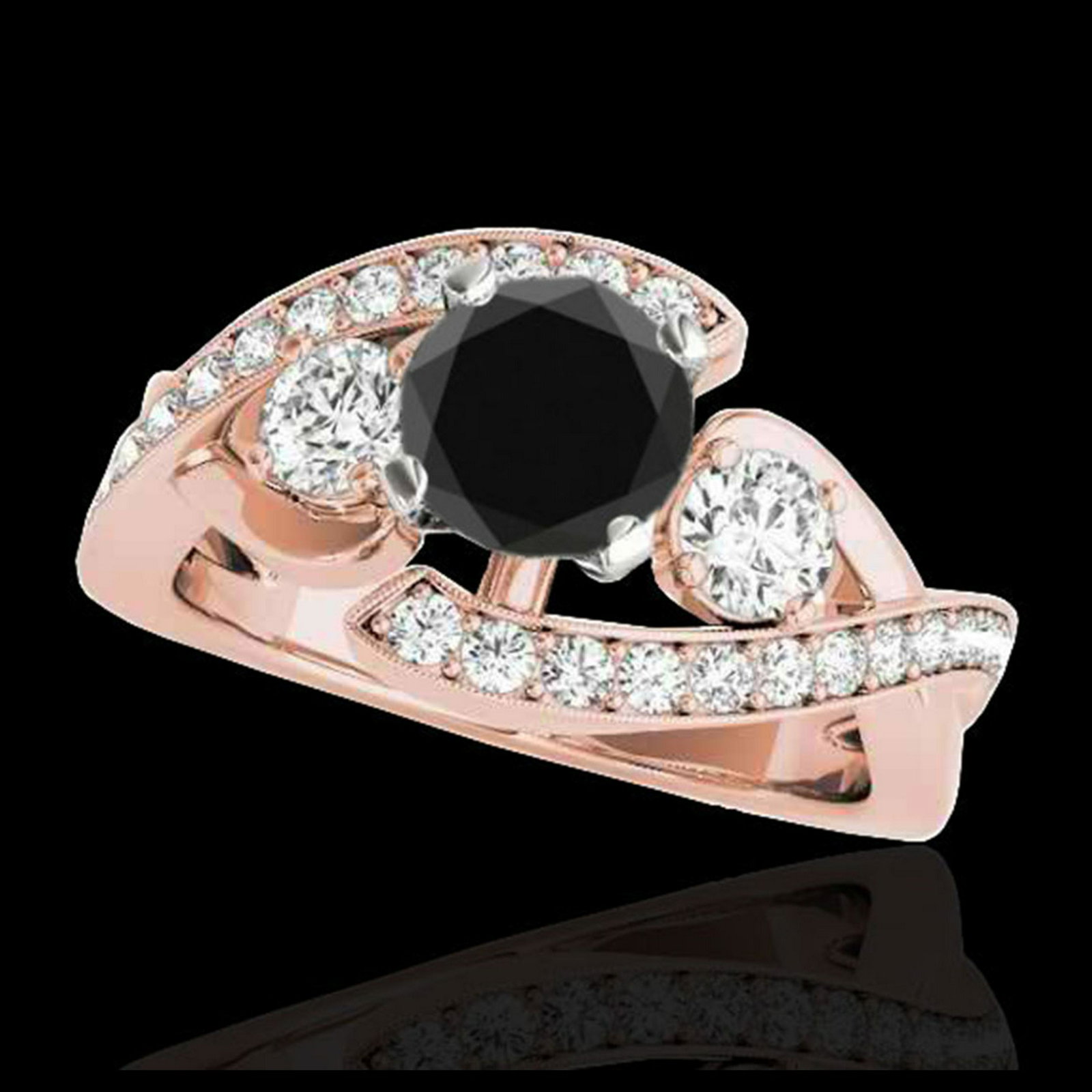 2.26 ctw VS Black Diamond Bypass Solitaire Ring 10K: REF-86K5W - SKU:35058 ---- 2.26 ctw VS Black Diamond Bypass Solitaire Ring 10K Rose Gold Designer Brand Luxury Jewelry, made in the USA Suggested Retail Price: $6,950 Factory offers perfect factory si