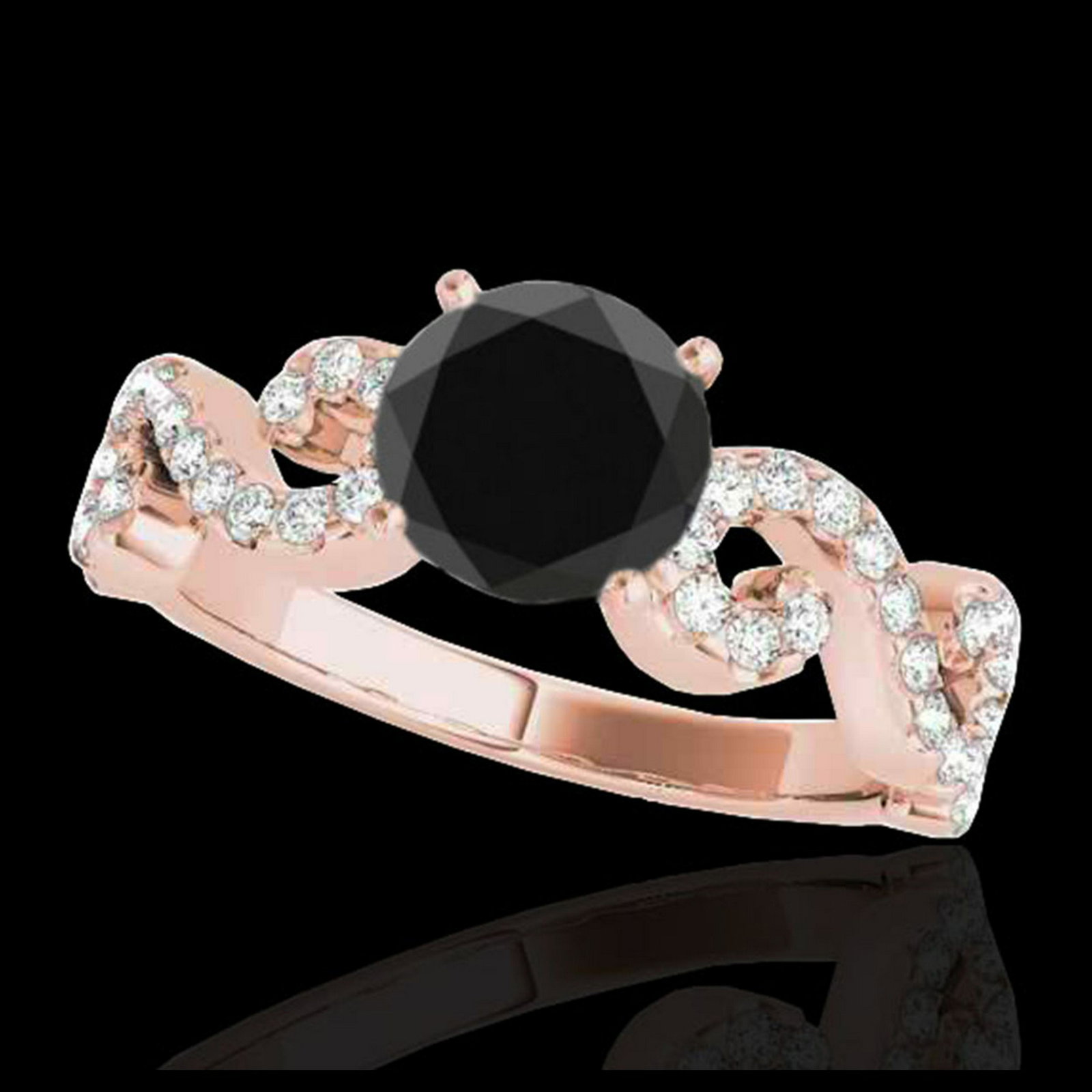 1.40 ctw VS Black Diamond Solitaire Ring 10K Rose Gold: REF-49R3K - SKU:35245 ---- 1.40 ctw VS Black Diamond Solitaire Ring 10K Rose Gold Designer Brand Luxury Jewelry, made in the USA Suggested Retail Price: $3,950 Factory offers perfect factory sizing, f