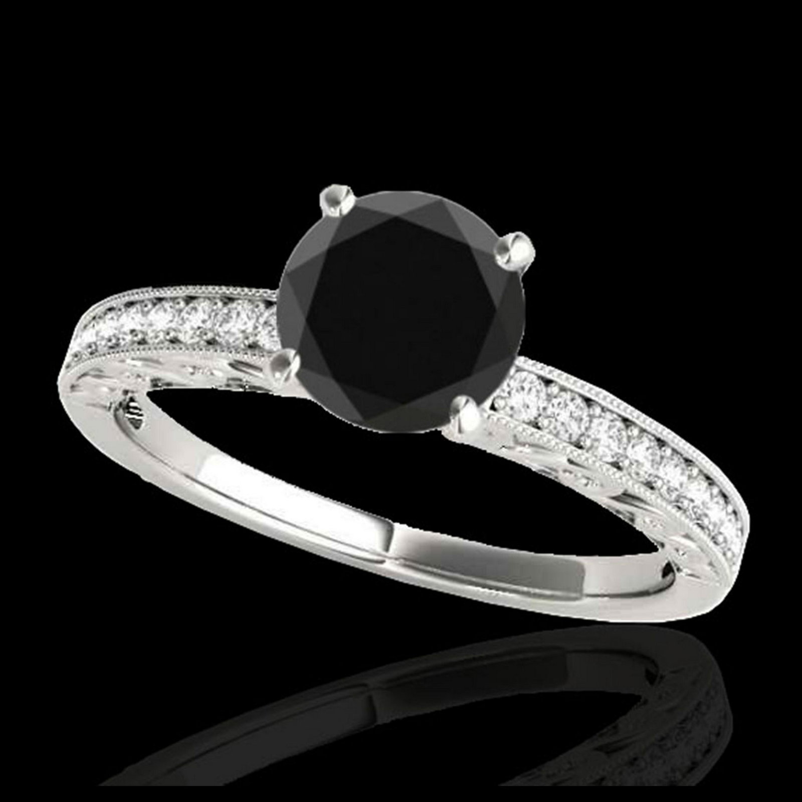 1.18 ctw VS Black Diamond Solitaire Ring 10K White Gold: REF-37F4N - SKU:34606 ---- 1.18 ctw VS Black Diamond Solitaire Ring 10K White Gold Designer Brand Luxury Jewelry, made in the USA Suggested Retail Price: $3,000 Factory offers perfect factory sizing, 
