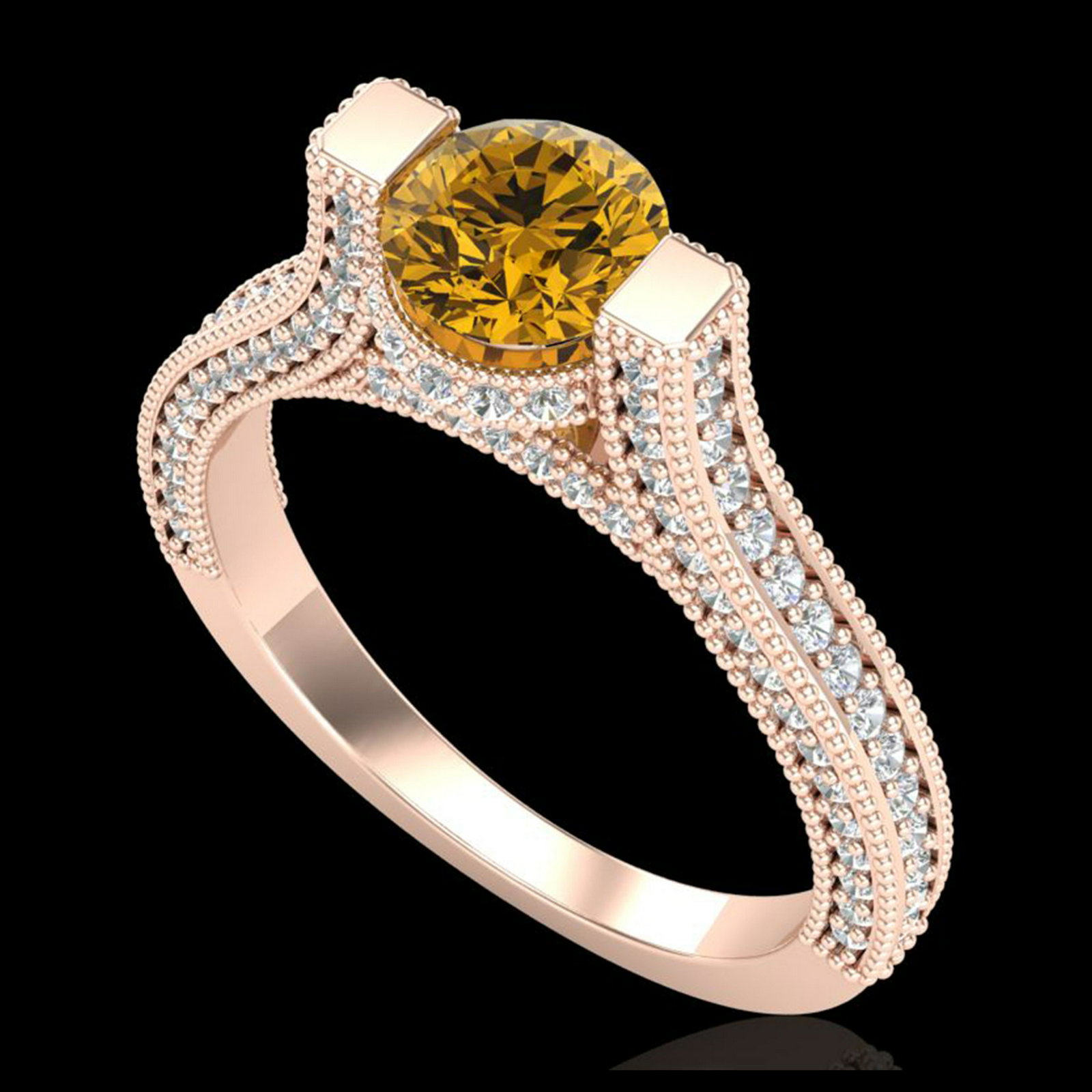 2 ctw Intense Fancy Yellow Diamond Ring 18K Rose Gold -: REF-200X2R - SKU:37624 ---- 2 ctw Intense Fancy Yellow Diamond Ring 18K Rose Gold Designer Brand Luxury Jewelry, made in the USA Suggested Retail Price: $13,200 Factory offers perfect factory sizing, 