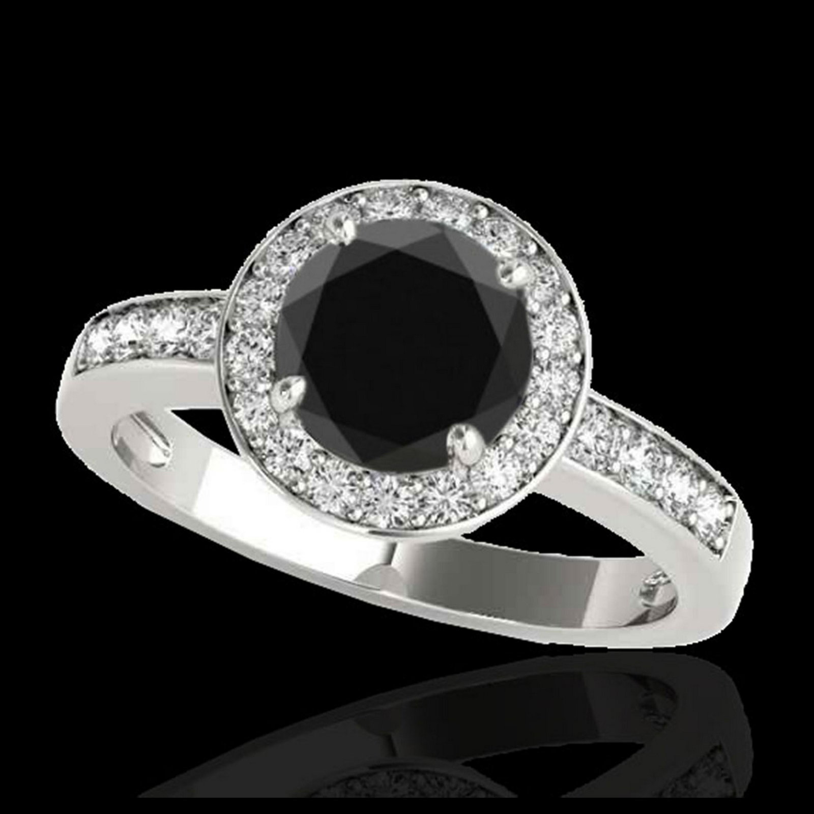 2 ctw VS Black Diamond Solitaire Halo Ring 10K White: REF-62A3V - SKU:34354 ---- 2 ctw VS Black Diamond Solitaire Halo Ring 10K White Gold Designer Brand Luxury Jewelry, made in the USA Suggested Retail Price: $5,000 Factory offers perfect factory sizing
