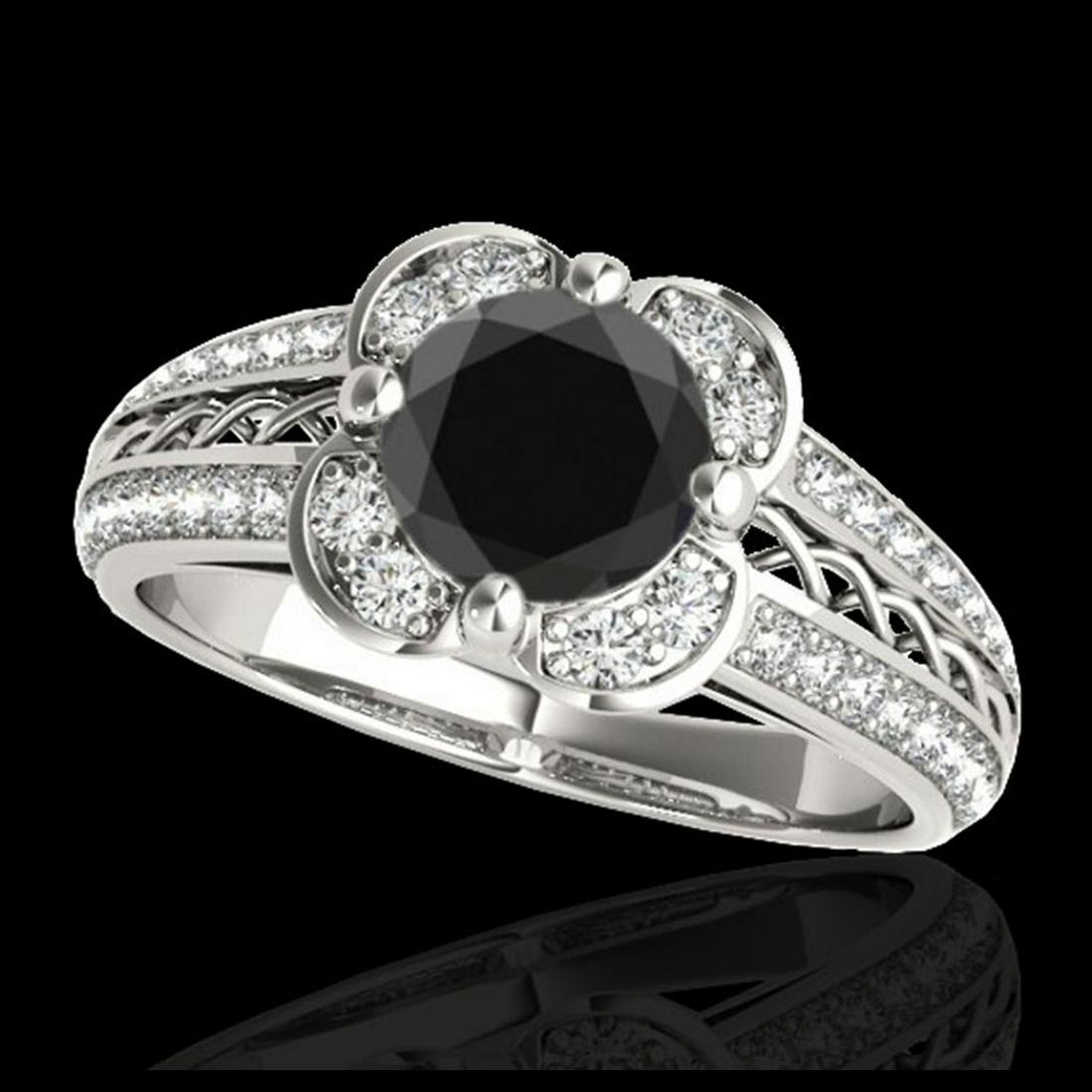1.50 ctw VS Black Diamond Solitaire Halo Ring 10K White: REF-57W5H - SKU:34259 ---- 1.50 ctw VS Black Diamond Solitaire Halo Ring 10K White Gold Designer Brand Luxury Jewelry, made in the USA Suggested Retail Price: $4,650 Factory offers perfect factory siz