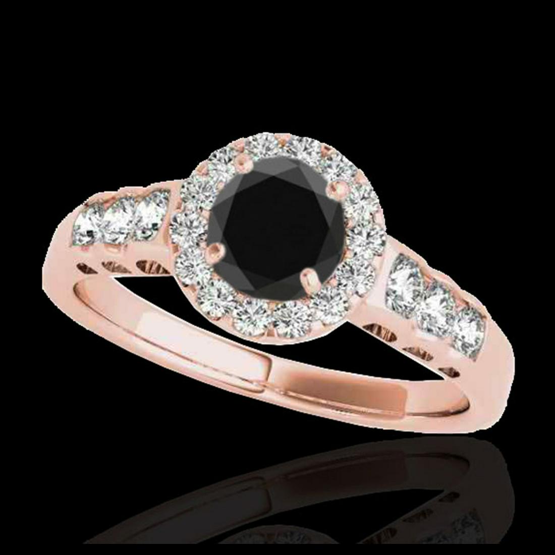 1.55 ctw VS Black Diamond Solitaire Halo Ring 10K Rose: REF-55Y9X - SKU:34364 ---- 1.55 ctw VS Black Diamond Solitaire Halo Ring 10K Rose Gold Designer Brand Luxury Jewelry, made in the USA Suggested Retail Price: $4,500 Factory offers perfect factory sizi