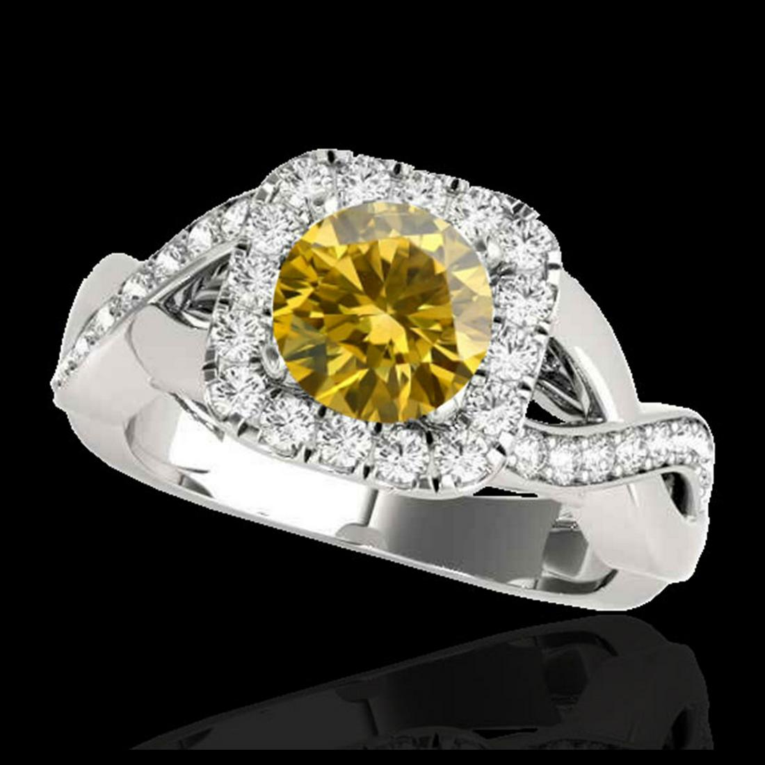 2 ctw SI/I Fancy Intense Yellow Diamond Halo Ring 10K: REF-259W3H - SKU:33323 ---- 2 ctw SI/I Fancy Intense Yellow Diamond Halo Ring 10K White Gold Designer Brand Luxury Jewelry, made in the USA Suggested Retail Price: $20,900 Factory offers perfect facto