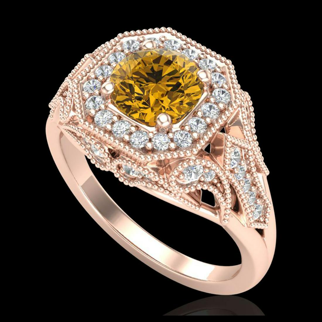 1.75 ctw Intense Fancy Yellow Diamond Art Deco Ring 18K: REF-318A2V - SKU:38282 ---- 1.75 ctw Intense Fancy Yellow Diamond Art Deco Ring 18K Rose Gold Designer Brand Luxury Jewelry, made in the USA Suggested Retail Price: $19,250 Factory offers perfect fact