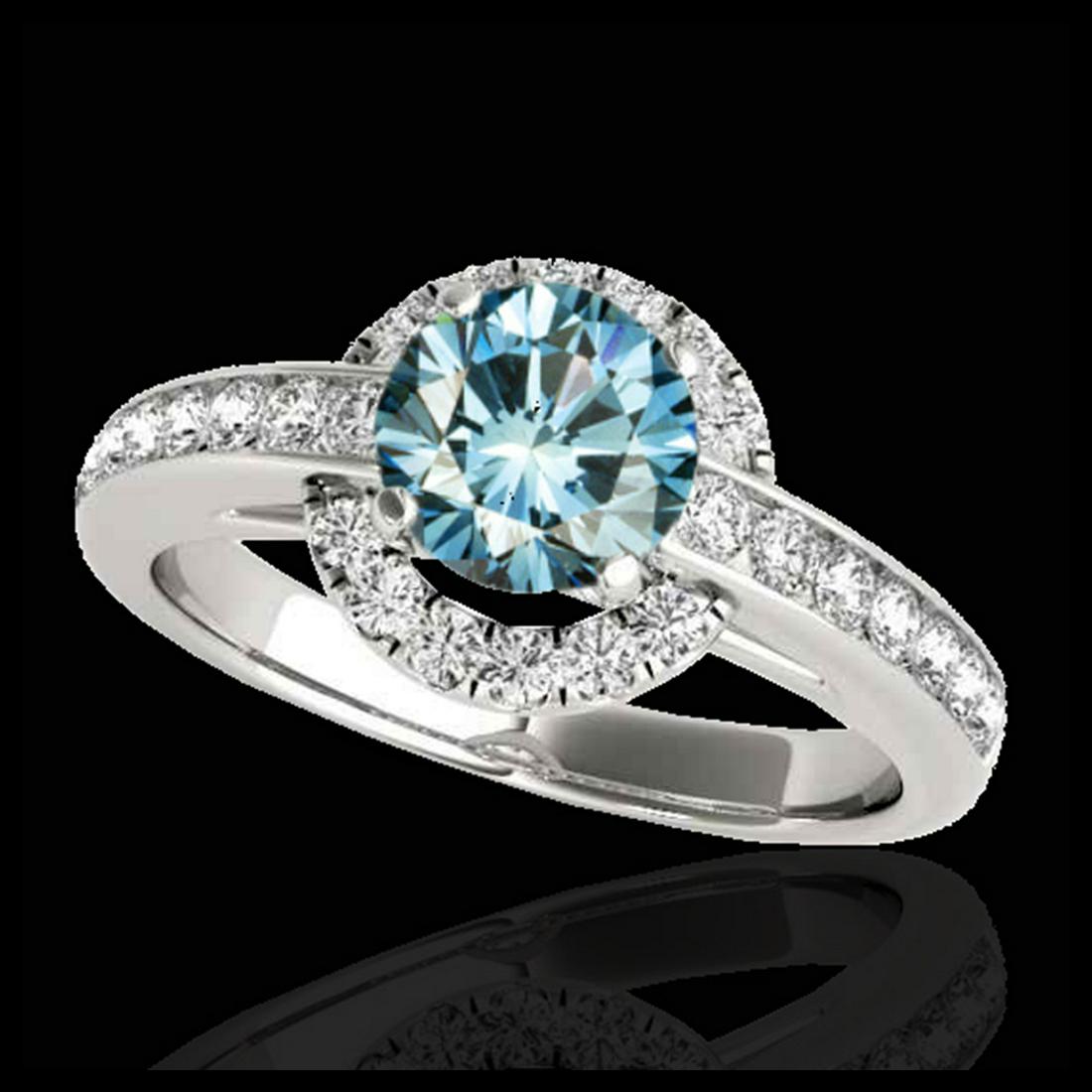 1.50 ctw SI Fancy Blue Diamond Solitaire Halo Ring 10K: REF-135V2Y - SKU:33929 ---- 1.50 ctw SI Fancy Blue Diamond Solitaire Halo Ring 10K White Gold Designer Brand Luxury Jewelry, made in the USA Suggested Retail Price: $10,900 Factory offers perfect fact