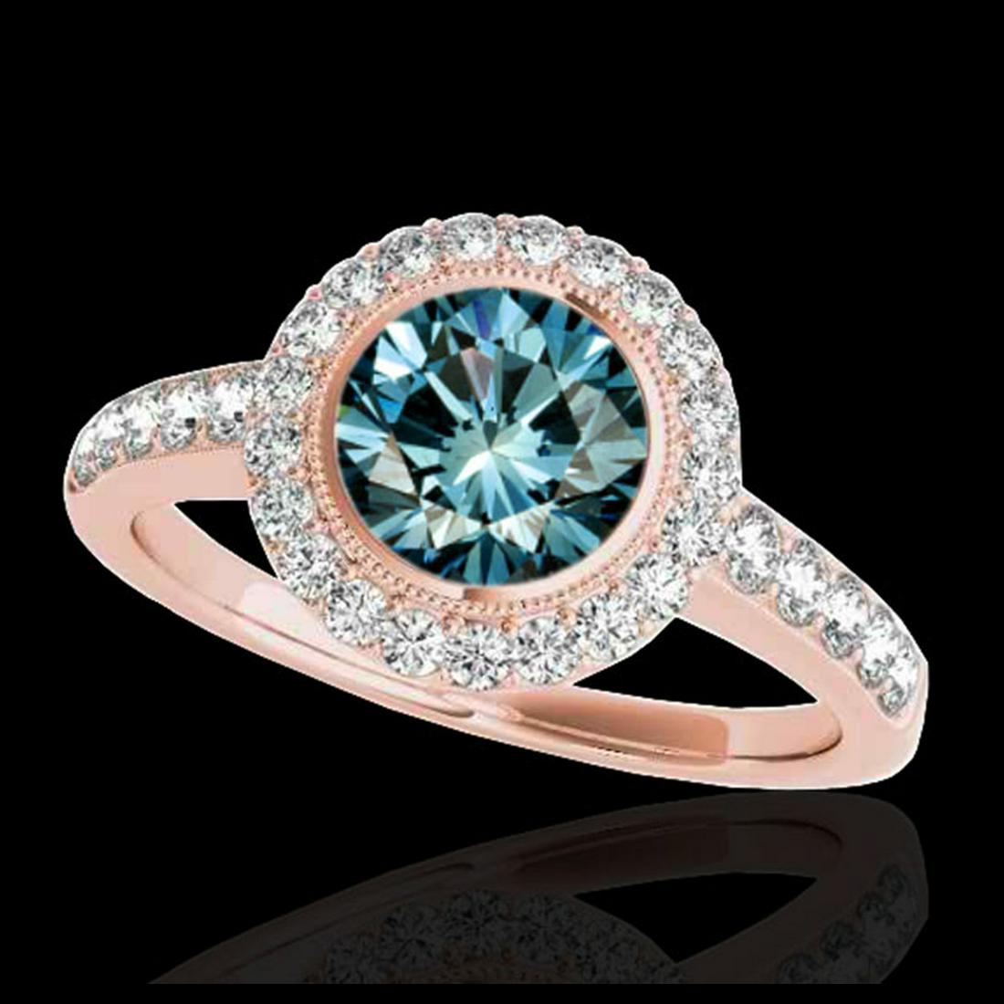 1.50 ctw SI Fancy Blue Diamond Solitaire Halo Ring 10K: REF-135A2V - SKU:34447 ---- 1.50 ctw SI Fancy Blue Diamond Solitaire Halo Ring 10K Rose Gold Designer Brand Luxury Jewelry, made in the USA Suggested Retail Price: $10,900 Factory offers perfect facto