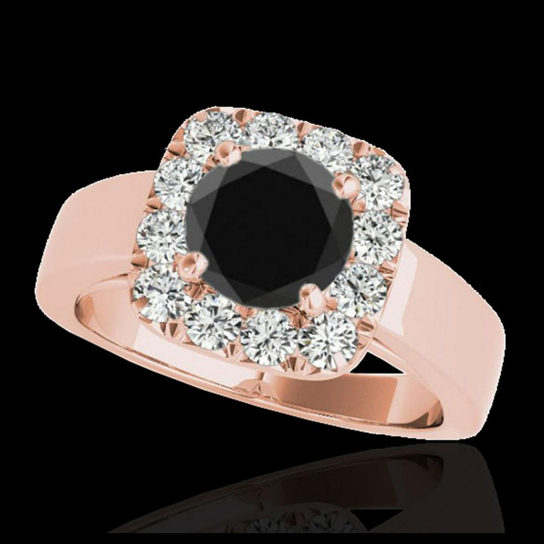 1.55 ctw VS Black Diamond Solitaire Halo Ring 10K Rose: REF-68R3K - SKU:34242 ---- 1.55 ctw VS Black Diamond Solitaire Halo Ring 10K Rose Gold Designer Brand Luxury Jewelry, made in the USA Suggested Retail Price: $5,500 Factory offers perfect factory sizi