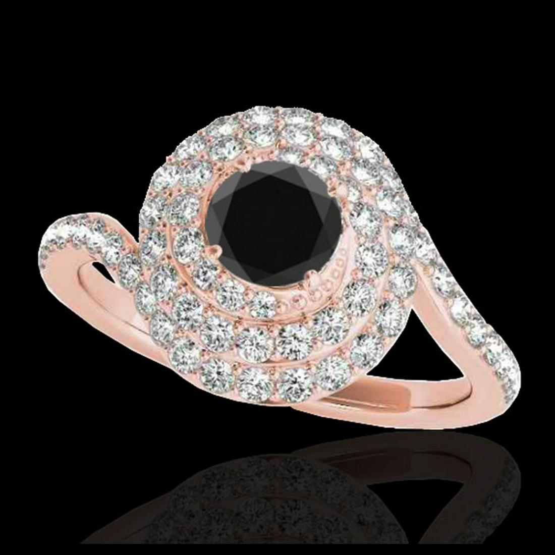 1.86 ctw VS Black Diamond Solitaire Halo Ring 10K Rose: REF-66V8Y - SKU:34508 ---- 1.86 ctw VS Black Diamond Solitaire Halo Ring 10K Rose Gold Designer Brand Luxury Jewelry, made in the USA Suggested Retail Price: $5,900 Factory offers perfect factory sizi