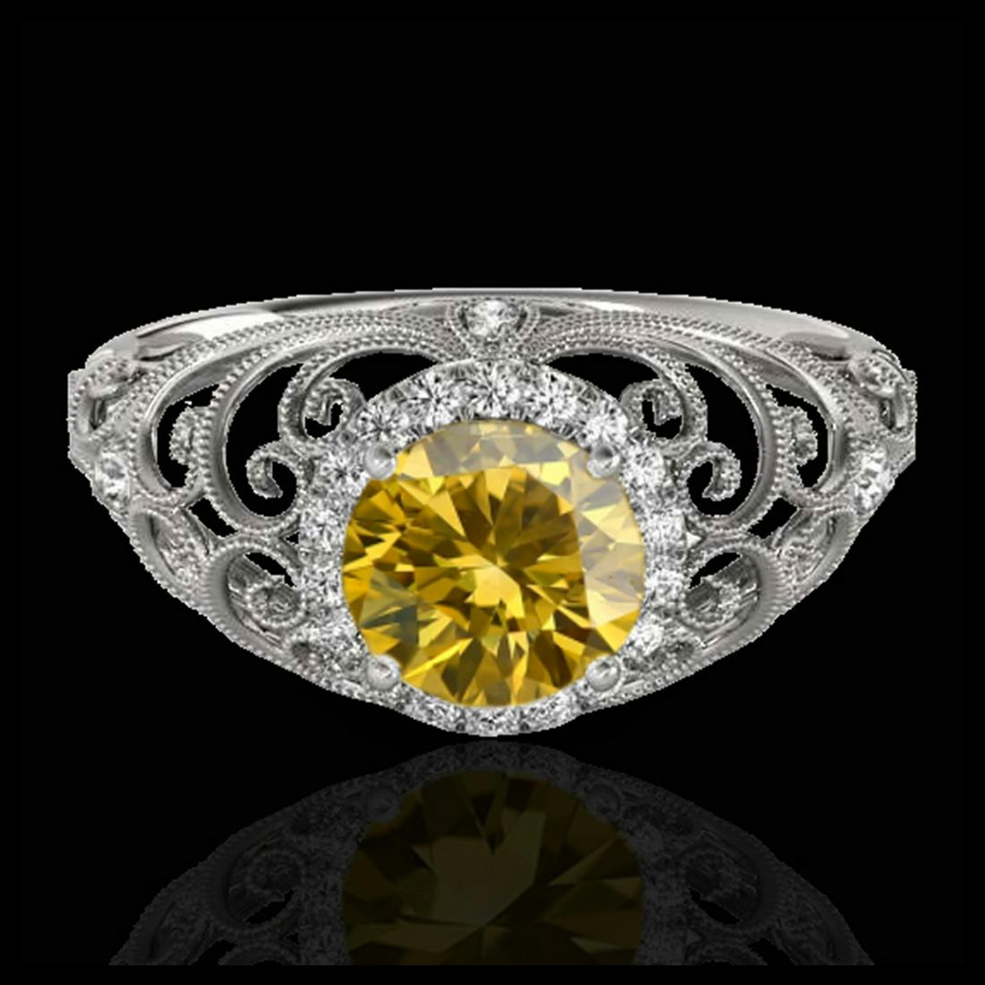 1.22 ctw SI/I Fancy Intense Yellow Diamond Ring 10K: REF-177V3Y - SKU:33785 ---- 1.22 ctw SI/I Fancy Intense Yellow Diamond Ring 10K White Gold Designer Brand Luxury Jewelry, made in the USA Suggested Retail Price: $15,600 Factory offers perfect factory