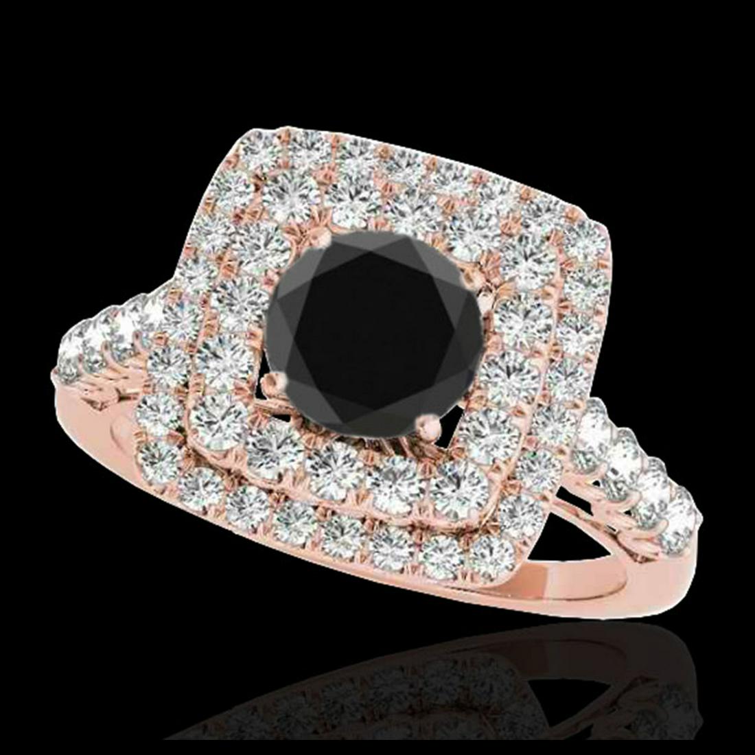 2.05 ctw VS Black Diamond Solitaire Halo Ring 10K Rose: REF-85K5W - SKU:34589 ---- 2.05 ctw VS Black Diamond Solitaire Halo Ring 10K Rose Gold Designer Brand Luxury Jewelry, made in the USA Suggested Retail Price: $6,900 Factory offers perfect factory sizi