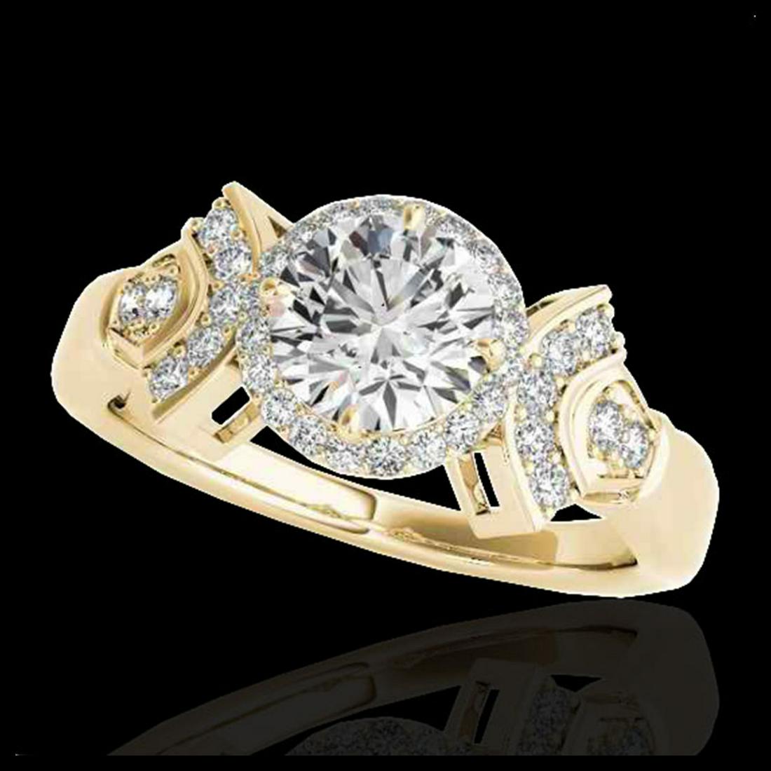 1.56 ctw H-SI/I Diamond Solitaire Halo Ring 10K Yellow: REF-156Y8X - SKU:34330 ---- 1.56 ctw H-SI/I Diamond Solitaire Halo Ring 10K Yellow Gold Designer Brand Luxury Jewelry, made in the USA Suggested Retail Price: $11,500 Factory offers perfect factory si