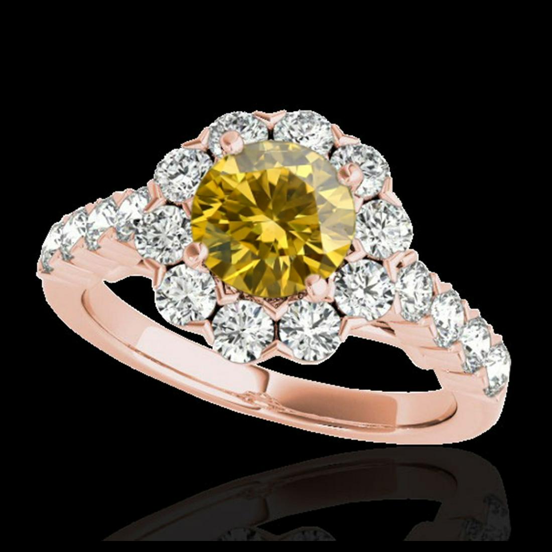 3 ctw SI/I Fancy Intense Yellow Diamond Halo Ring 10K: REF-259K3W - SKU:33561 ---- 3 ctw SI/I Fancy Intense Yellow Diamond Halo Ring 10K Rose Gold Designer Brand Luxury Jewelry, made in the USA Suggested Retail Price: $20,900 Factory offers perfect factor