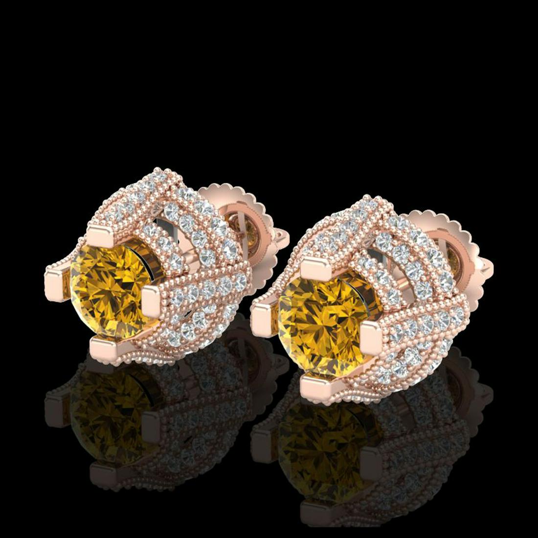 2.75 ctw Intense Fancy Yellow Diamond Earrings 18K Rose: REF-236M4F - SKU:37631 ---- 2.75 ctw Intense Fancy Yellow Diamond Earrings 18K Rose Gold Designer Brand Luxury Jewelry, made in the USA Suggested Retail Price: $14,300 Factory offers perfect factory s