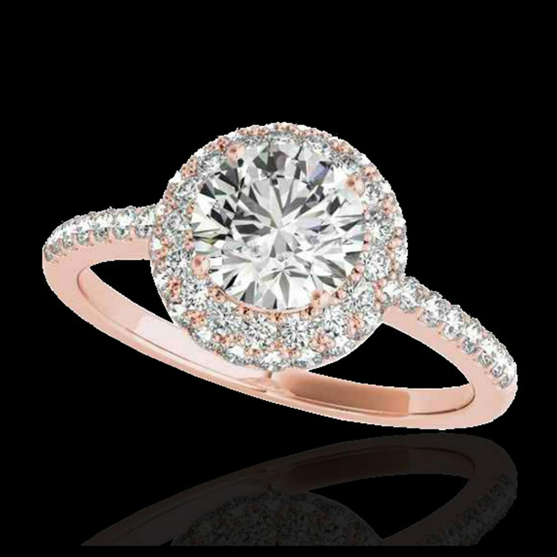 2.15 ctw H-SI/I Diamond Solitaire Halo Ring 10K Rose: REF-327A3V - SKU:33680 ---- 2.15 ctw H-SI/I Diamond Solitaire Halo Ring 10K Rose Gold Designer Brand Luxury Jewelry, made in the USA Suggested Retail Price: $24,000 Factory offers perfect factory sizi