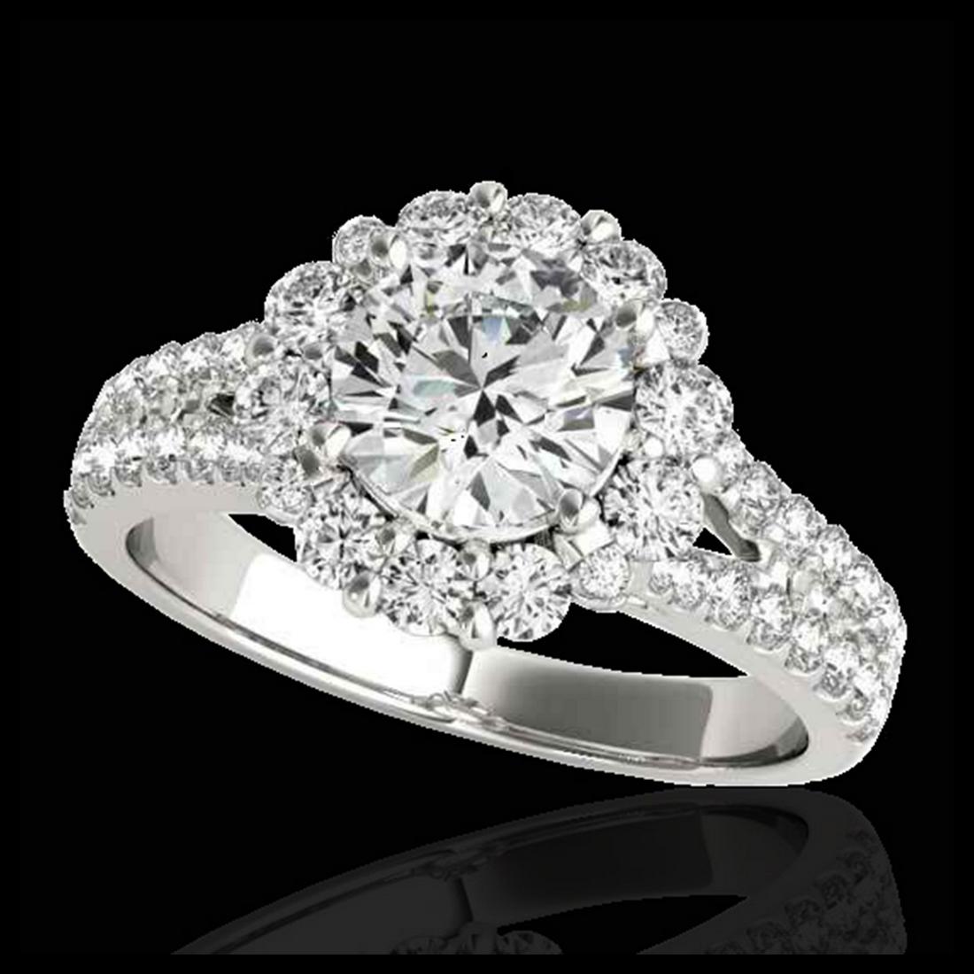 2.01 ctw H-SI/I Diamond Solitaire Halo Ring 10K White: REF-225K2W - SKU:33931 ---- 2.01 ctw H-SI/I Diamond Solitaire Halo Ring 10K White Gold Designer Brand Luxury Jewelry, made in the USA Suggested Retail Price: $16,500 Factory offers perfect factory siz