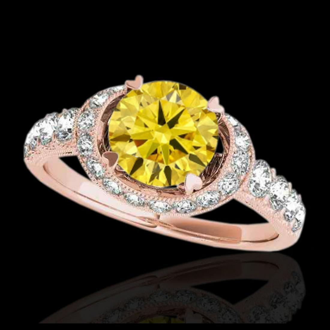 1.75 ctw SI/I Fancy Intense Yellow Diamond Ring 10K: REF-135X2R - SKU:34458 ---- 1.75 ctw SI/I Fancy Intense Yellow Diamond Ring 10K Rose Gold Designer Brand Luxury Jewelry, made in the USA Suggested Retail Price: $11,900 Factory offers perfect factory 