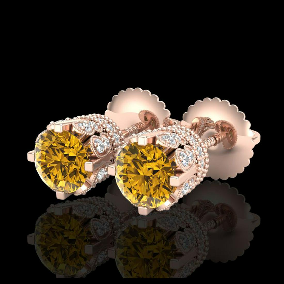 1.75 ctw Intense Fancy Yellow Diamond Art Deco Earrings: REF-172K7W - SKU:37358 ---- 1.75 ctw Intense Fancy Yellow Diamond Art Deco Earrings 18K Rose Gold Designer Brand Luxury Jewelry, made in the USA Suggested Retail Price: $11,400 Factory offers perfect 