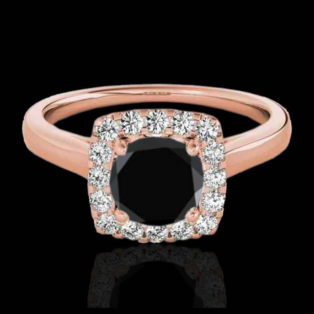 1.37 ctw VS Black Diamond Solitaire Halo Ring 10K Rose: REF-51Y2X - SKU:33413 ---- 1.37 ctw VS Black Diamond Solitaire Halo Ring 10K Rose Gold Designer Brand Luxury Jewelry, made in the USA Suggested Retail Price: $4,150 Factory offers perfect factory sizi