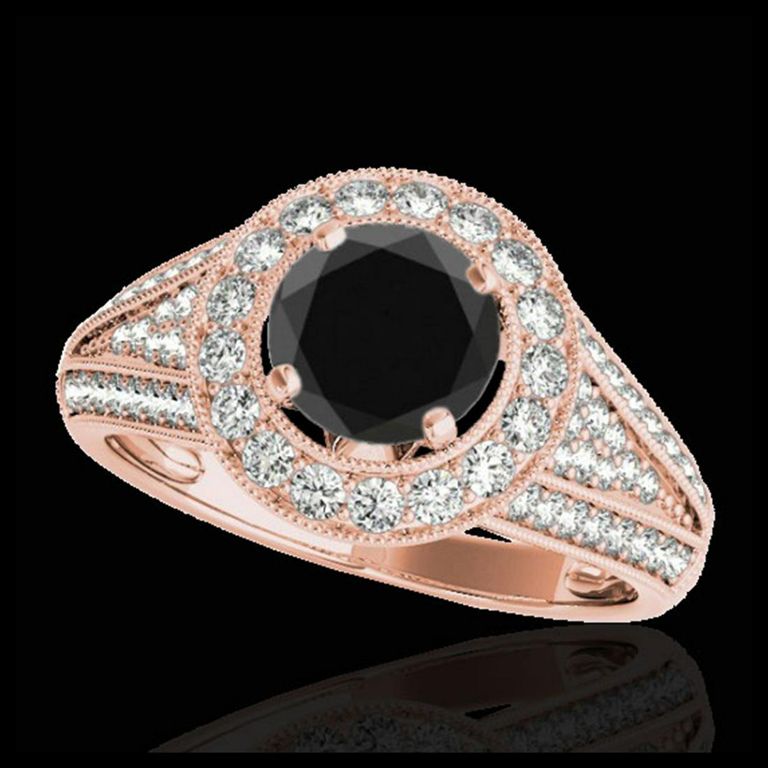 2.17 ctw VS Black Diamond Solitaire Halo Ring 10K Rose: REF-67H5M - SKU:33980 ---- 2.17 ctw VS Black Diamond Solitaire Halo Ring 10K Rose Gold Designer Brand Luxury Jewelry, made in the USA Suggested Retail Price: $5,450 Factory offers perfect factory sizi