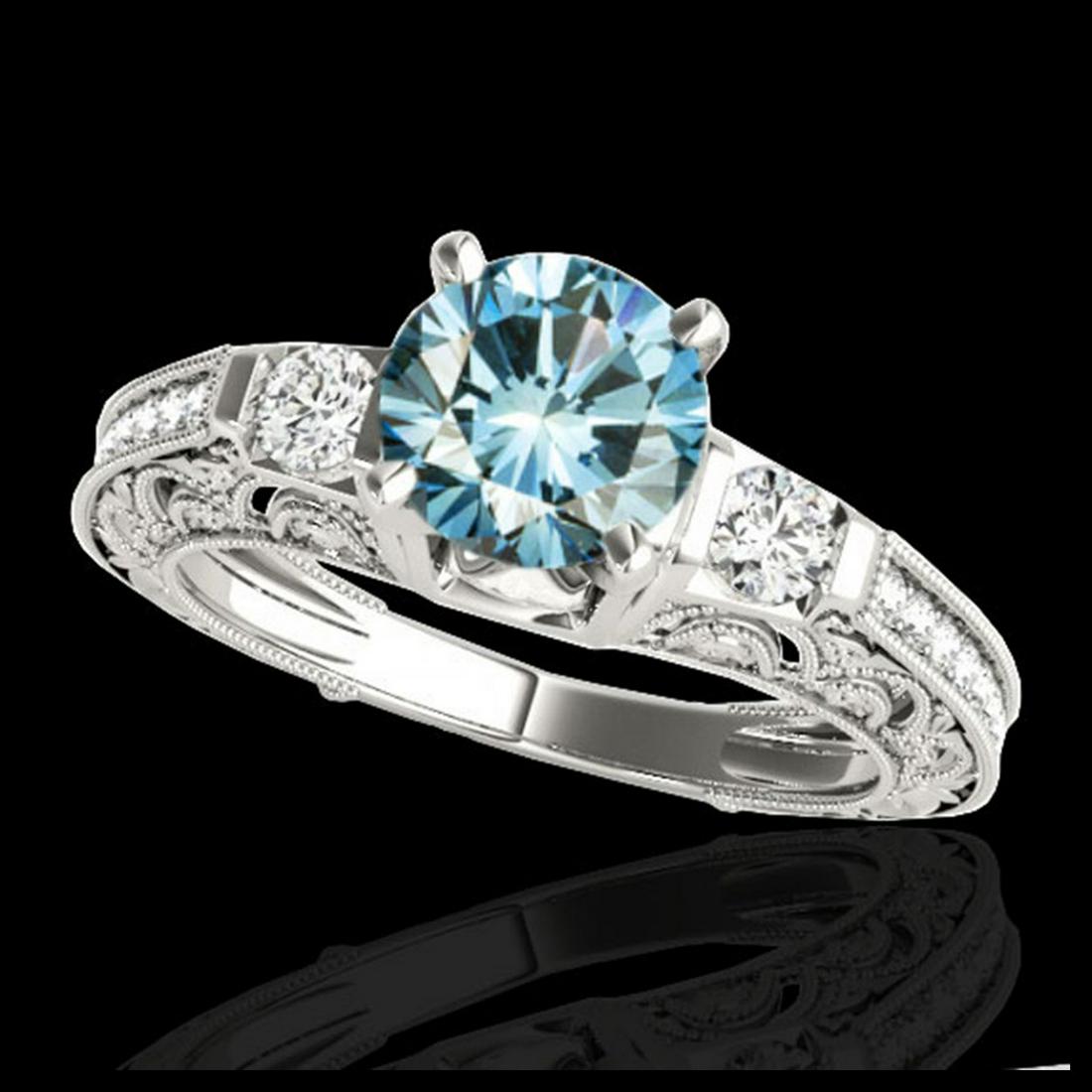 1.63 ctw SI Blue Diamond Solitaire Ring 10K White Gold: REF-163R6K - SKU:34653 ---- 1.63 ctw SI Blue Diamond Solitaire Ring 10K White Gold Designer Brand Luxury Jewelry, made in the USA Suggested Retail Price: $14,400 Factory offers perfect factory sizing,