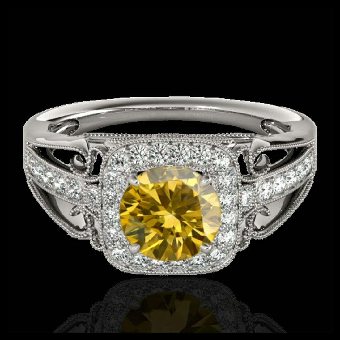 1.30 ctw SI/I Fancy Intense Yellow Diamond Ring 10K: REF-177M3F - SKU:33776 ---- 1.30 ctw SI/I Fancy Intense Yellow Diamond Ring 10K White Gold Designer Brand Luxury Jewelry, made in the USA Suggested Retail Price: $15,600 Factory offers perfect factory