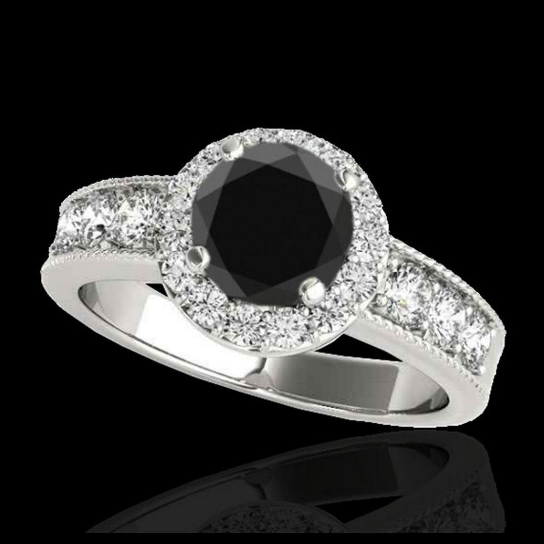 2.1 ctw VS Black Diamond Solitaire Halo Ring 10K White: REF-77N2A - SKU:34543 ---- 2.1 ctw VS Black Diamond Solitaire Halo Ring 10K White Gold Designer Brand Luxury Jewelry, made in the USA Suggested Retail Price: $6,800 Factory offers perfect factory sizi