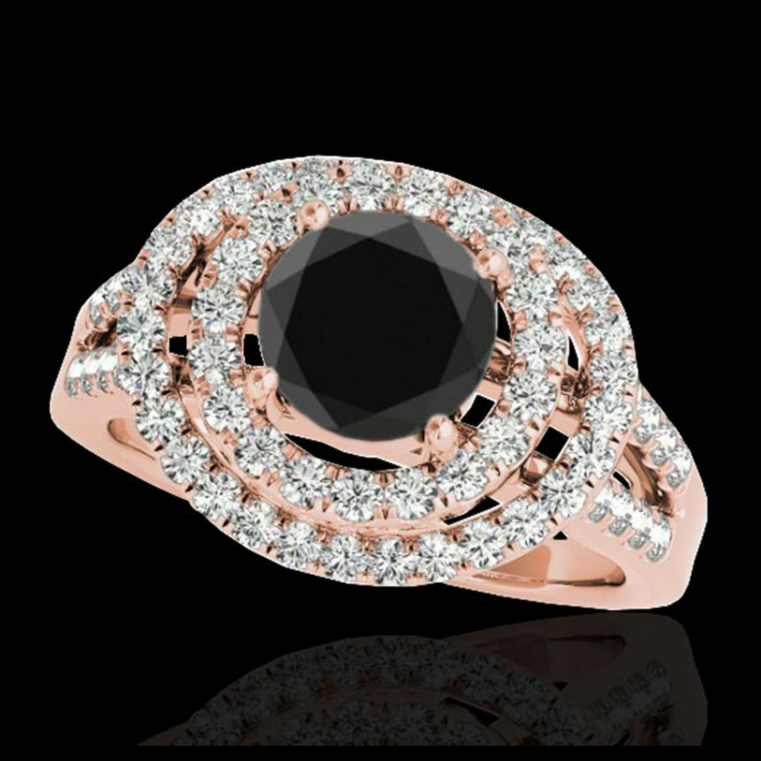 1.75 ctw VS Black Diamond Solitaire Halo Ring 10K Rose: REF-76W3H - SKU:34287 ---- 1.75 ctw VS Black Diamond Solitaire Halo Ring 10K Rose Gold Designer Brand Luxury Jewelry, made in the USA Suggested Retail Price: $6,700 Factory offers perfect factory sizi