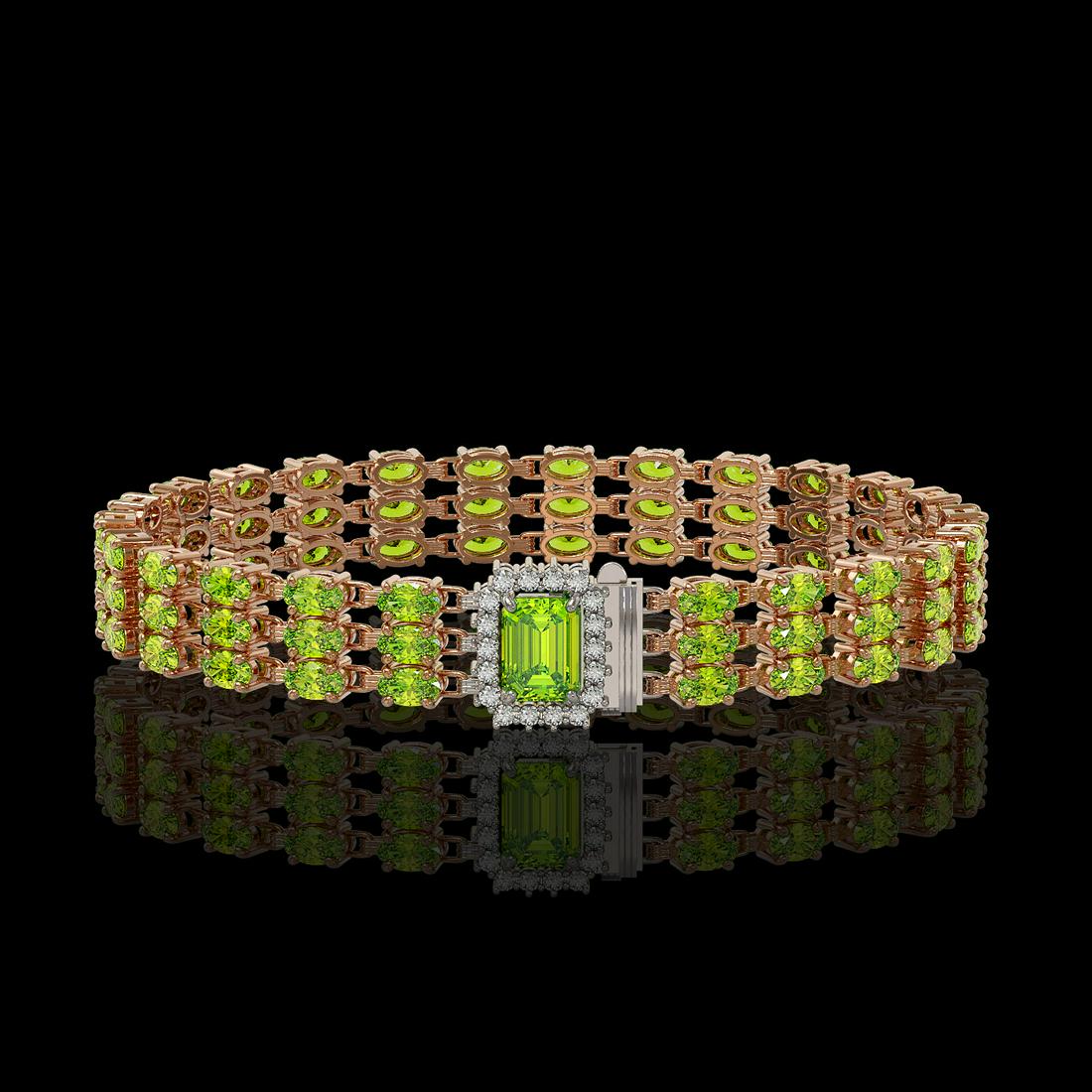 25.34 ctw Peridot & Diamond Bracelet 14K Rose Gold -: REF-257X6R - SKU:45963 ---- 25.34 ctw Peridot & Diamond Bracelet 14K Rose Gold Designer Brand Luxury Jewelry, made in the USA Suggested Retail Price: $14,150 Factory offers perfect factory sizing, for