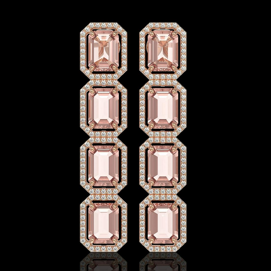19.81 ctw Morganite & Diamond Halo Earrings 10K Rose: REF-424A7V - SKU:41583 ---- 19.81 ctw Morganite & Diamond Halo Earrings 10K Rose Gold Designer Brand Luxury Jewelry, made in the USA Suggested Retail Price: $23,350 Factory offers perfect factory sizi