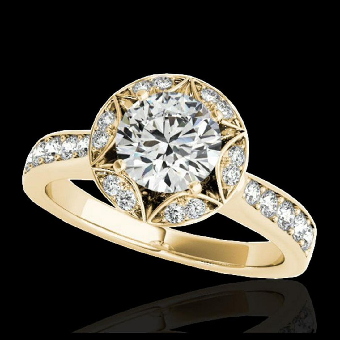 1.50 ctw H-SI/I Diamond Solitaire Halo Ring 10K Yellow: REF-135H2M - SKU:34231 ---- 1.50 ctw H-SI/I Diamond Solitaire Halo Ring 10K Yellow Gold Designer Brand Luxury Jewelry, made in the USA Suggested Retail Price: $9,900 Factory offers perfect factory siz